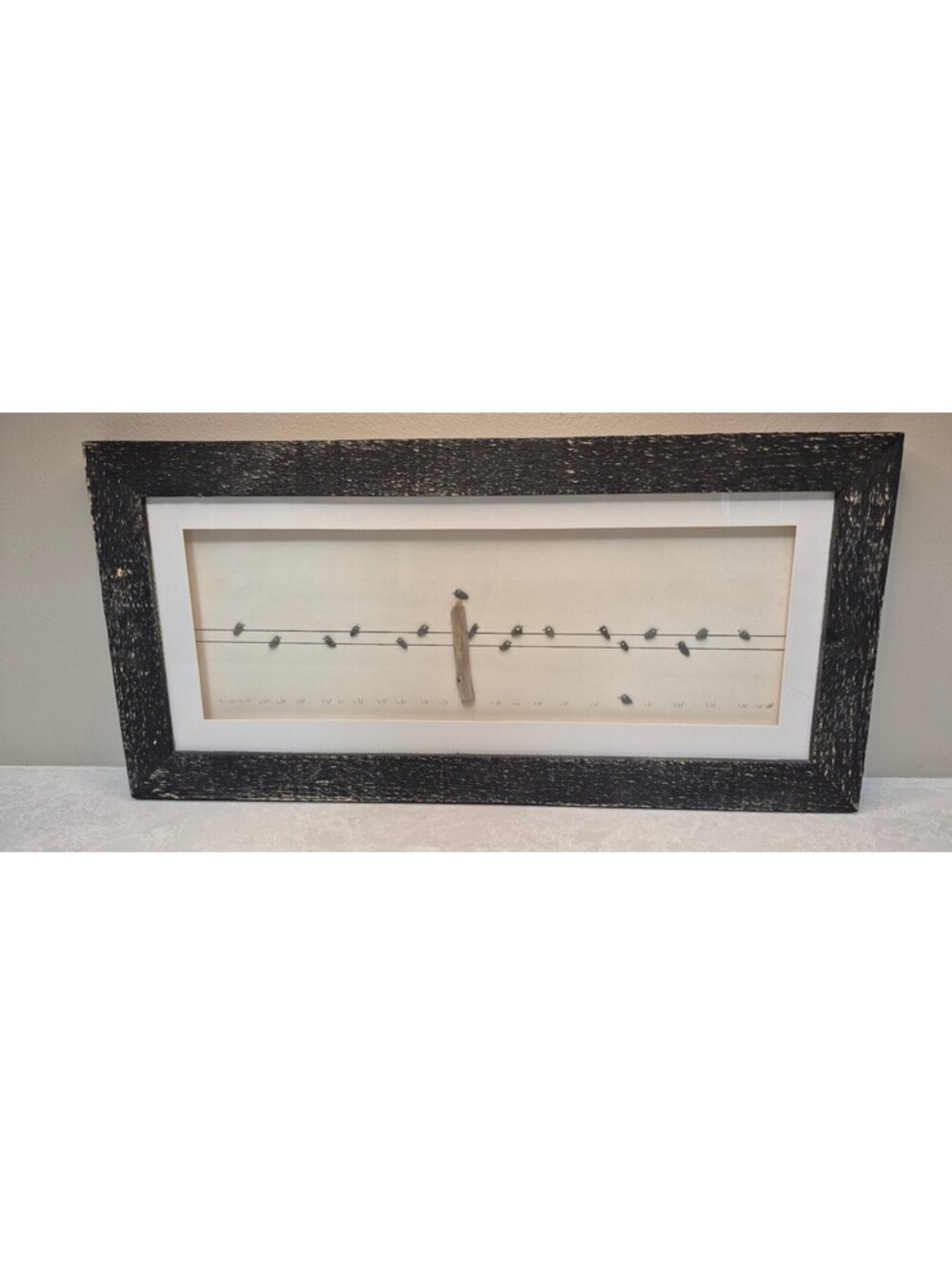 Island Pebble & Seaglass Art "Birds on a Wire" Custom Framed PEI Folk Art